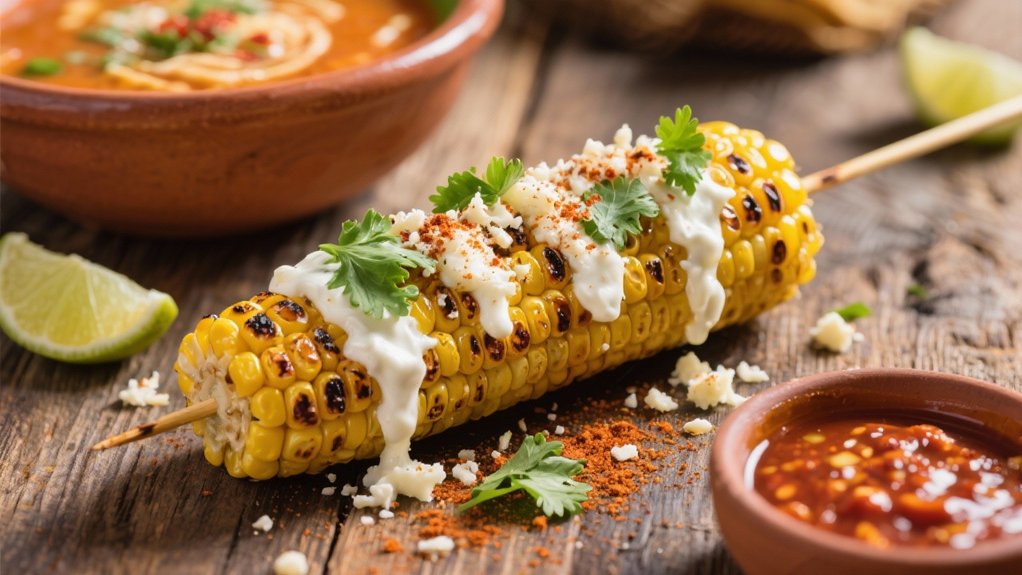 grilled corn with toppings