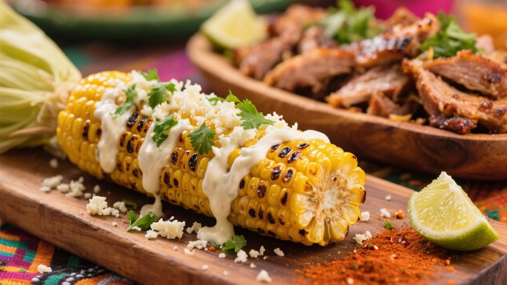 grilled corn with toppings