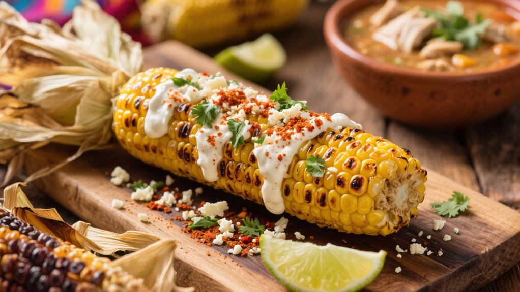 grilled corn with toppings