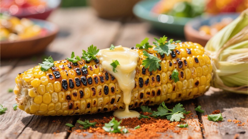 grilled corn with toppings