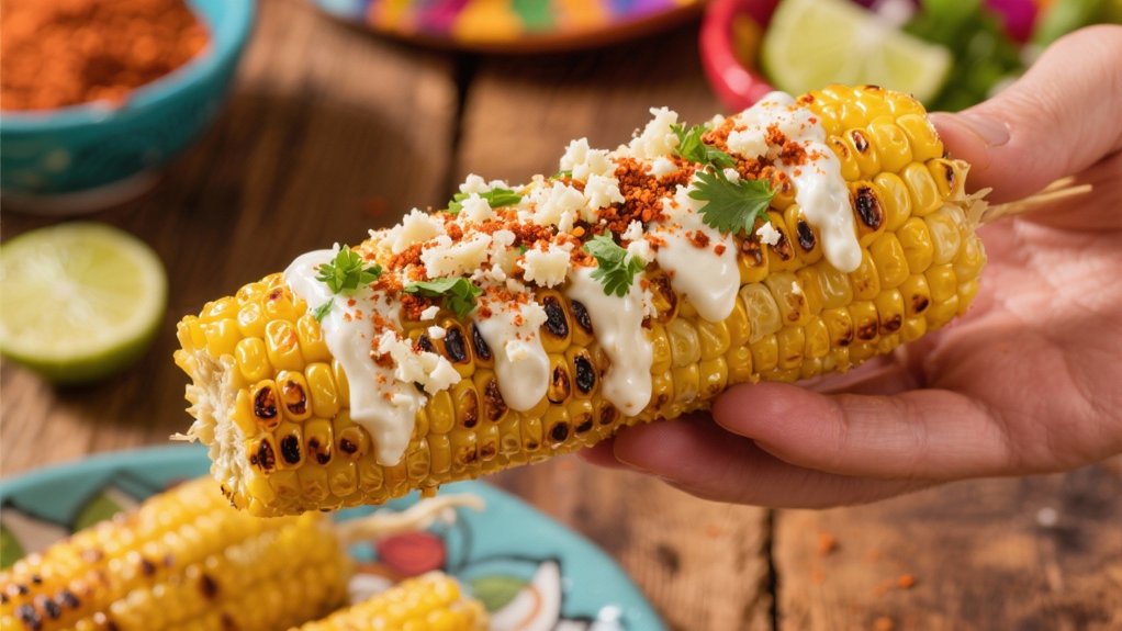 grilled corn with toppings