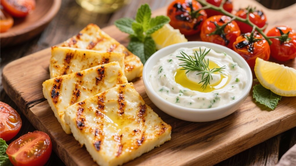 grilled halloumi complements tzatziki