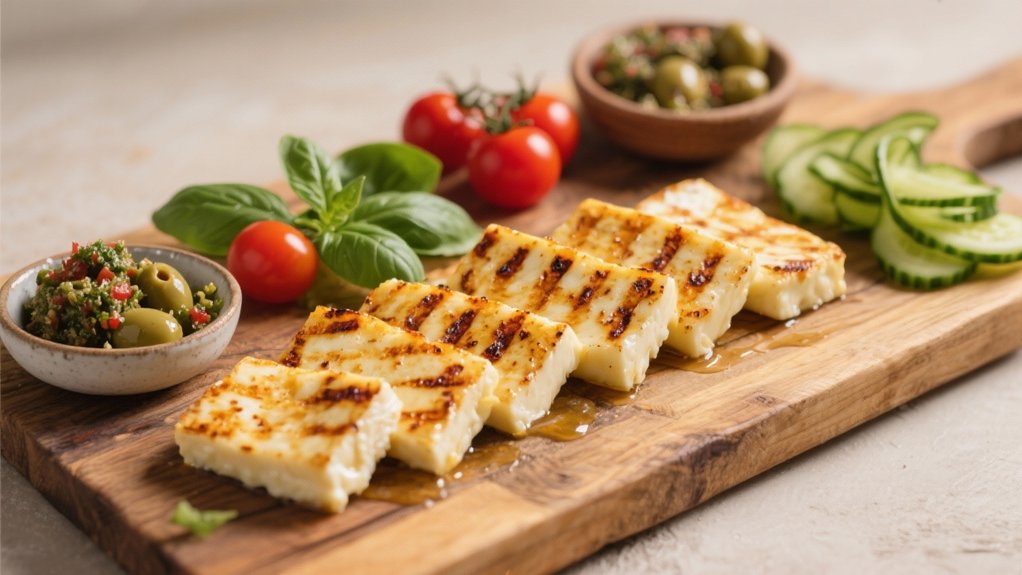 grilled halloumi enhances tapenade flavor