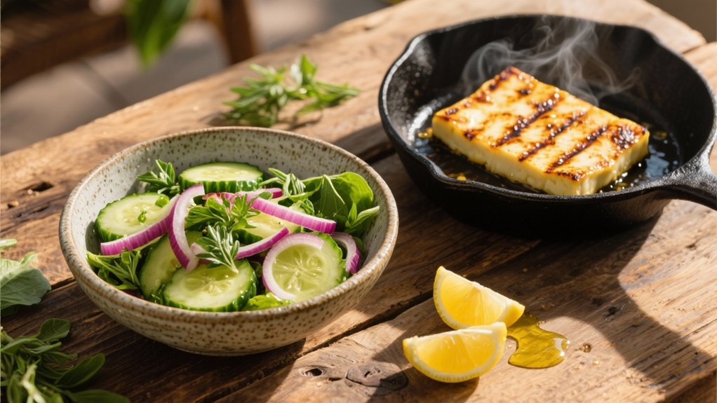 grilled halloumi with cucumber salad