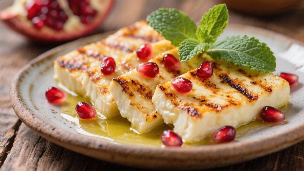 grilled halloumi with pomegranate