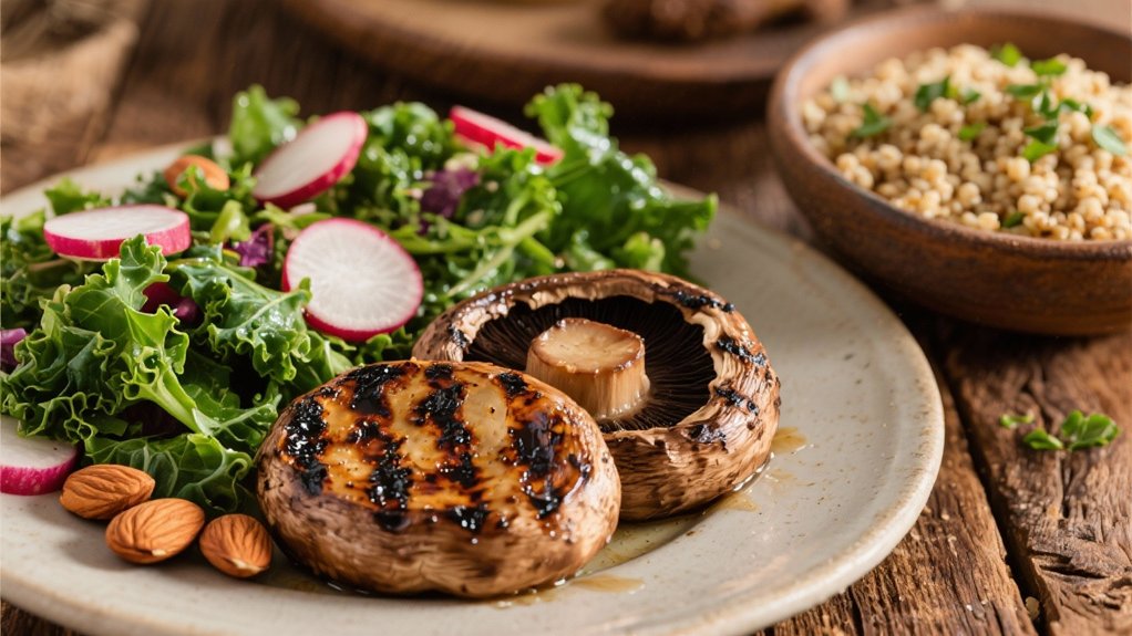 grilled mushrooms complement kale