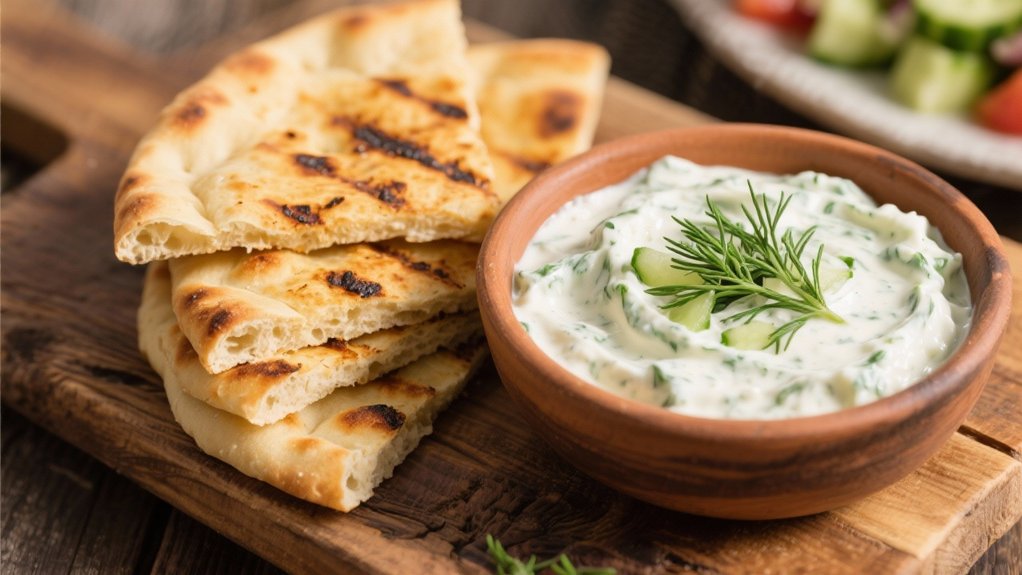 grilled pita with tzatziki
