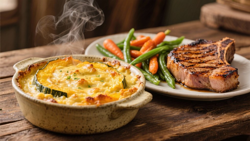 grilled pork chops with casserole