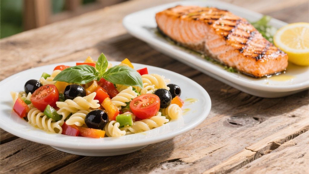 grilled salmon enhances pasta
