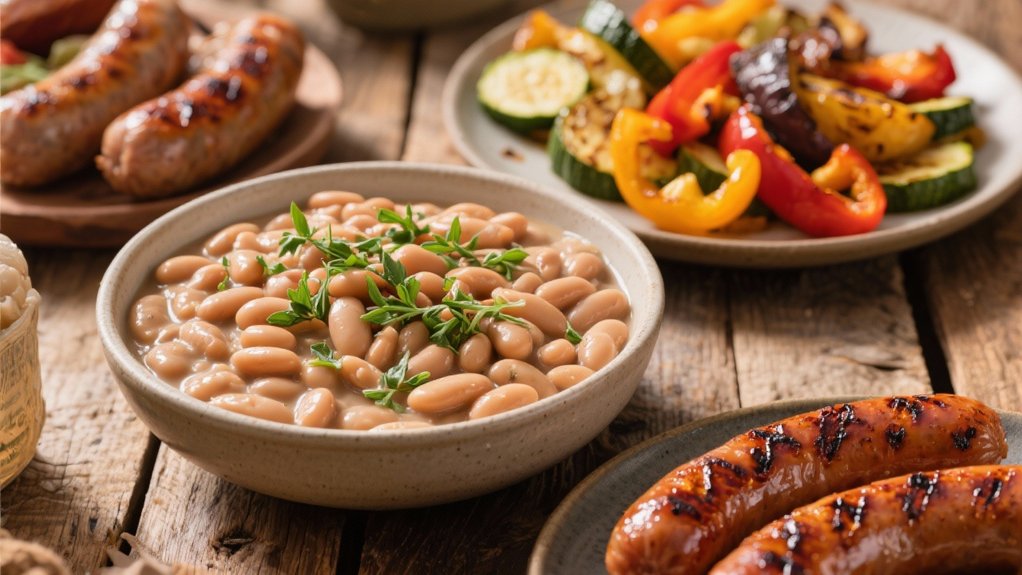 grilled sausages enhance navy beans