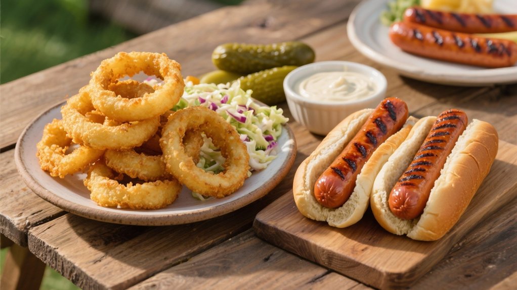 grilled sausages with crispy rings