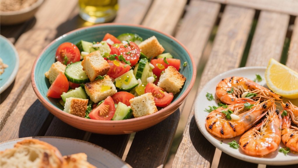 grilled shrimp enhances panzanella