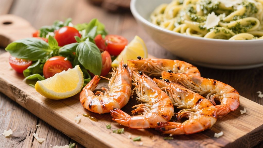 grilled shrimp enhances pesto pasta