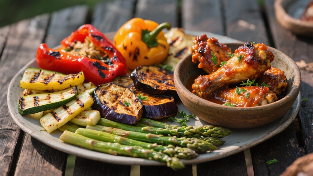 grilled vegetable skewers enhance wings