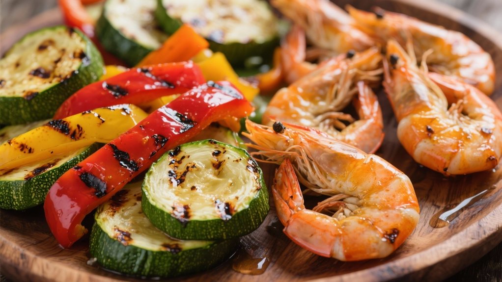 grilled vegetables enhance shrimp dish