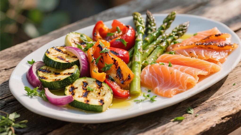 grilled vegetables enhance smoked salmon