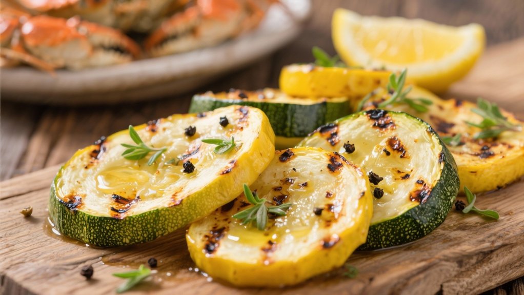 grilled zucchini complements crab