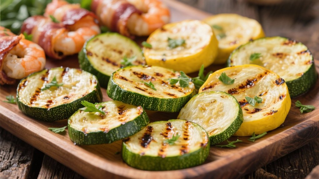 grilled zucchini complements shrimp