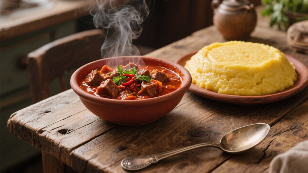 hearty polenta complements goulash