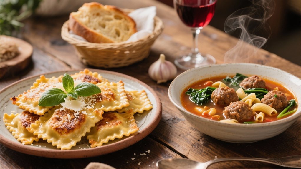 hearty soup complements ravioli