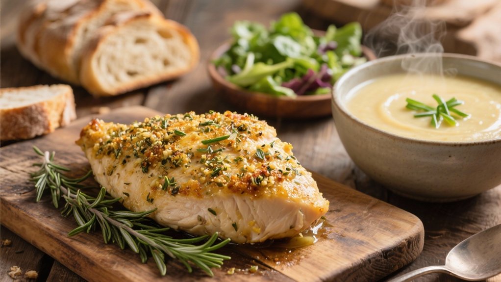 herb crusted chicken and soup