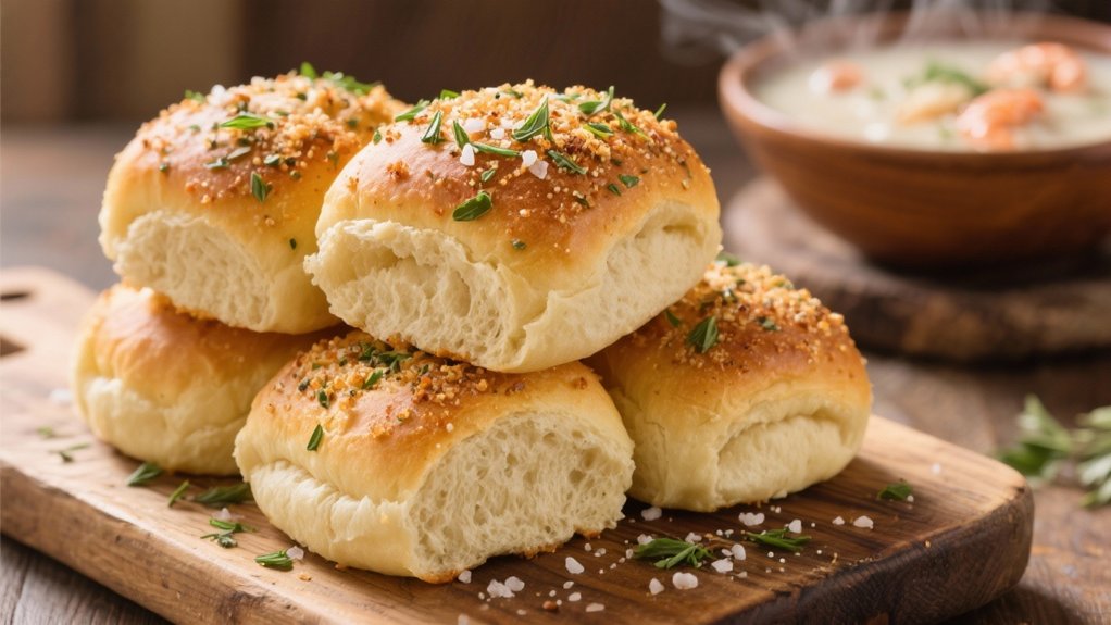 herb crusted rolls enhance chowder