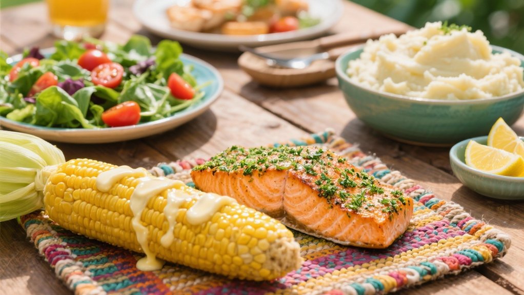 herb crusted salmon and corn