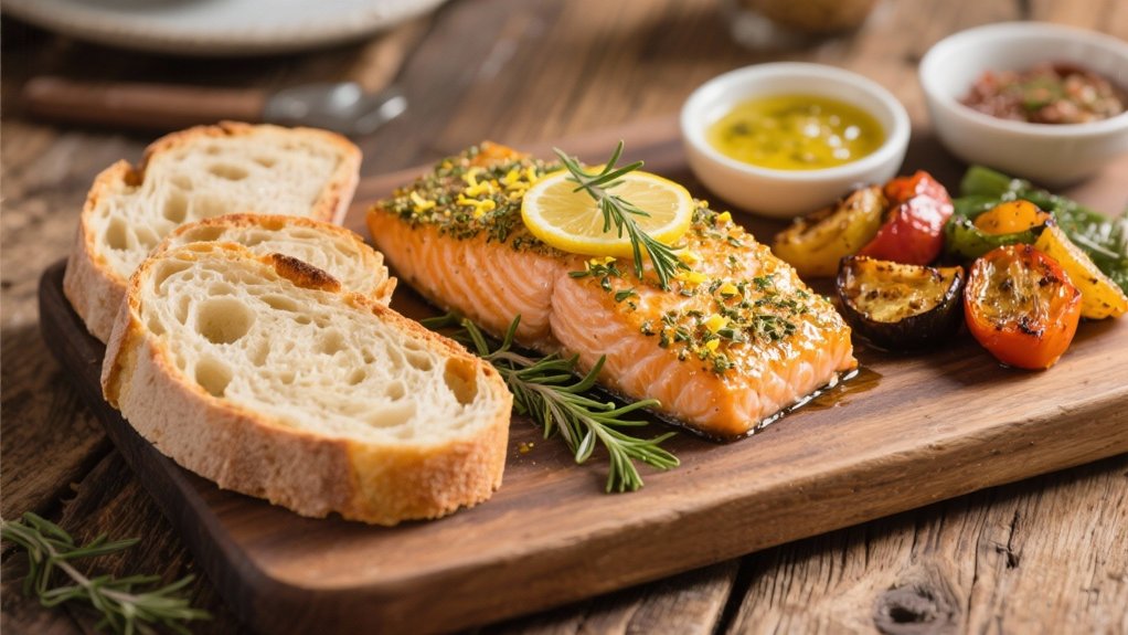 herb crusted salmon with ciabatta