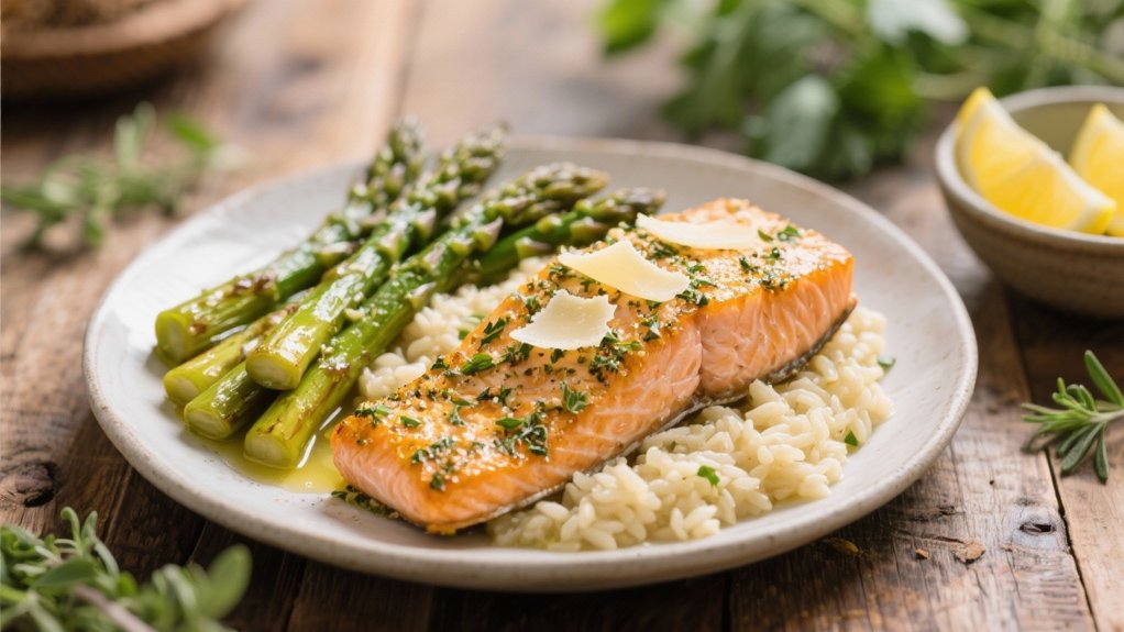herb crusted salmon with risotto