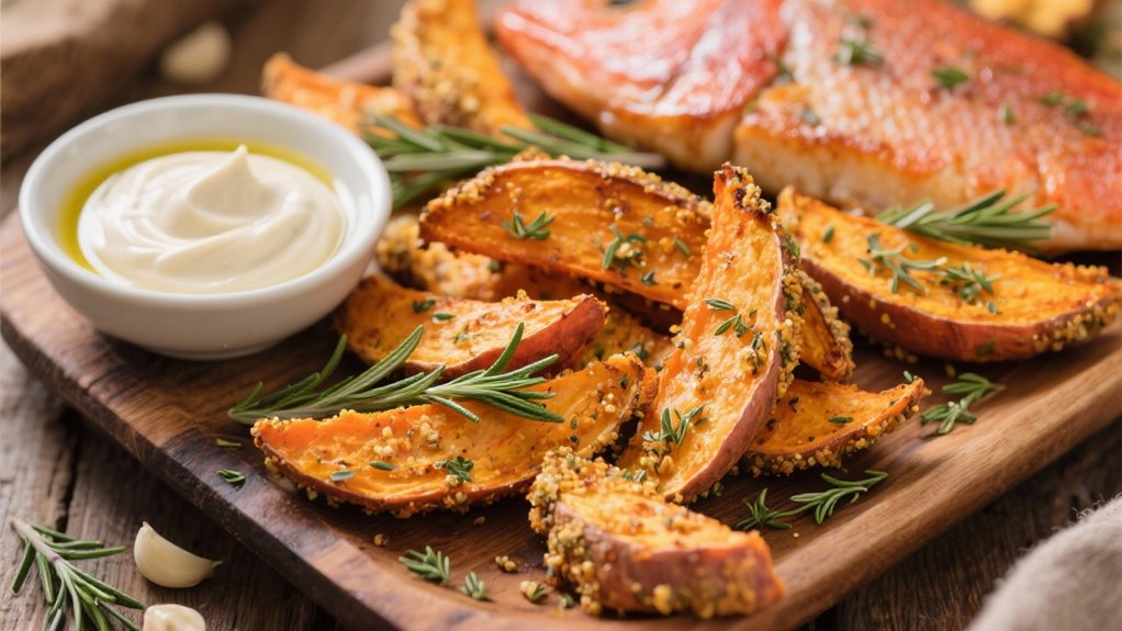 herb crusted sweet potato wedges