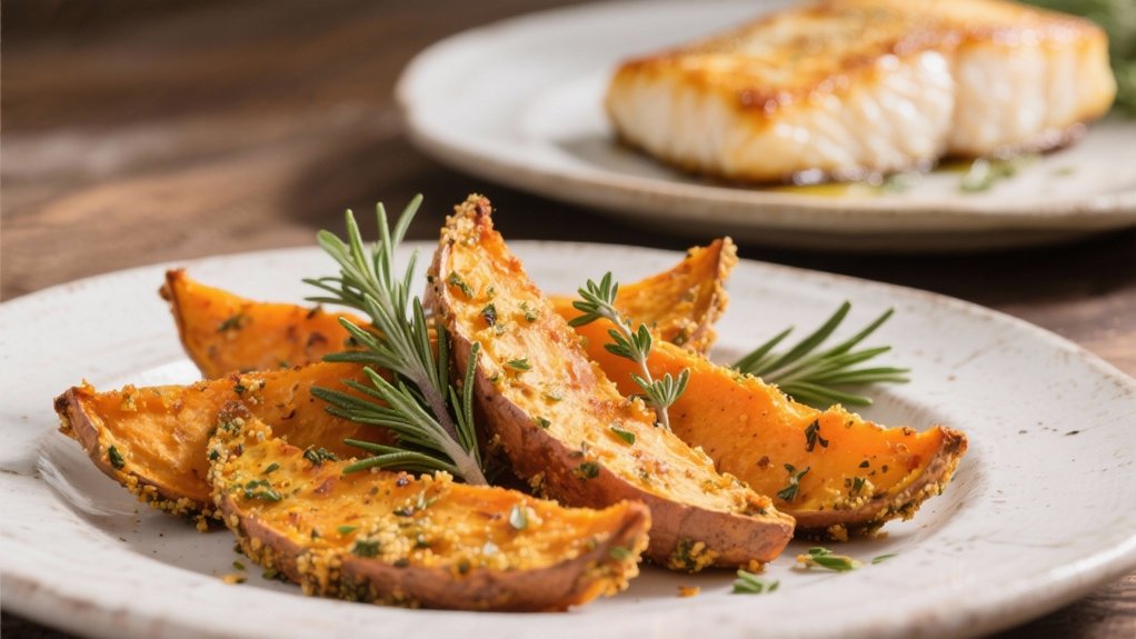 herb crusted sweet potato wedges