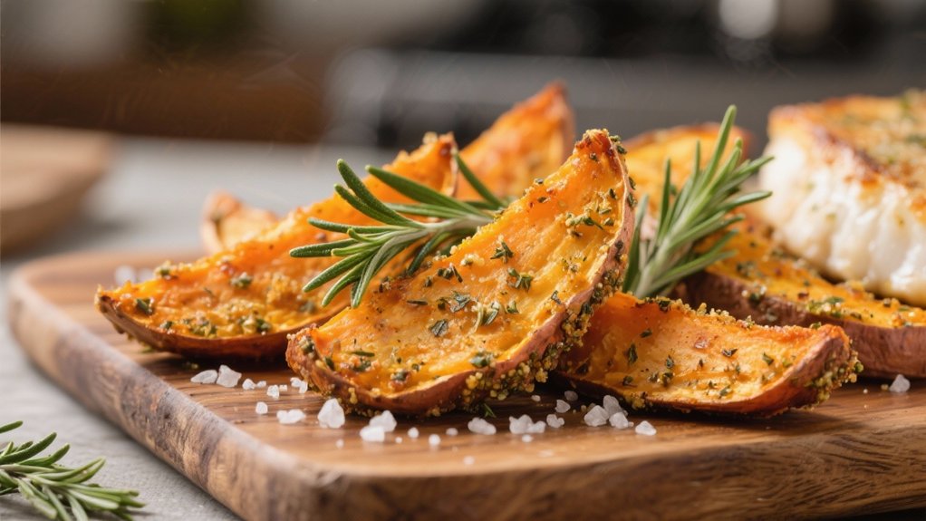 herb crusted sweet potato wedges