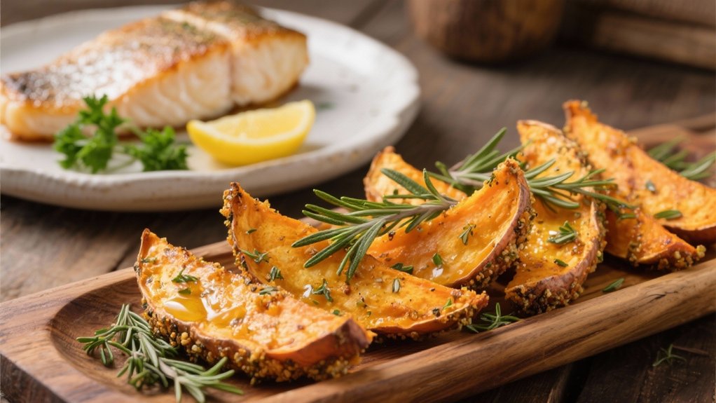 herb crusted sweet potato wedges