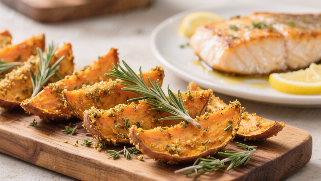 herb crusted sweet potato wedges