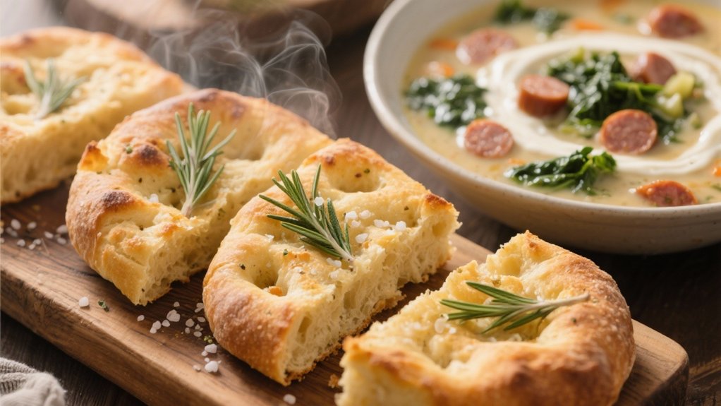 herb topped warm focaccia bread