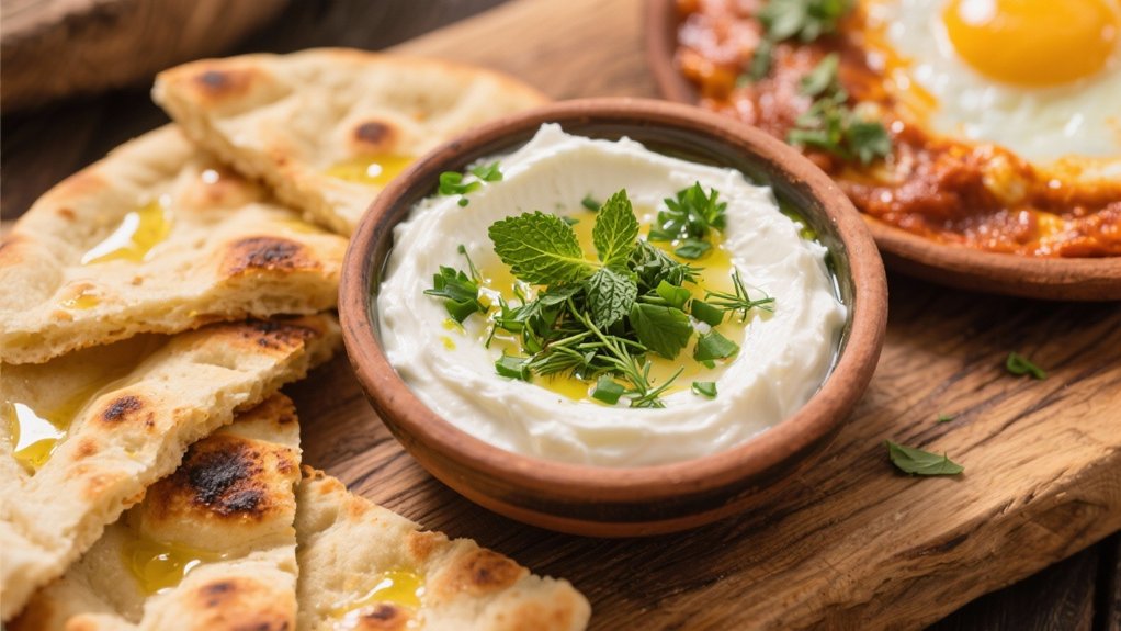 herbed labneh enhances shakshuka