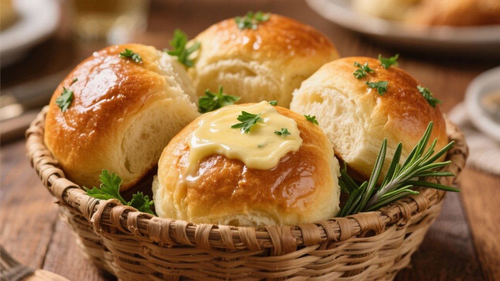 homemade rolls with herb butter