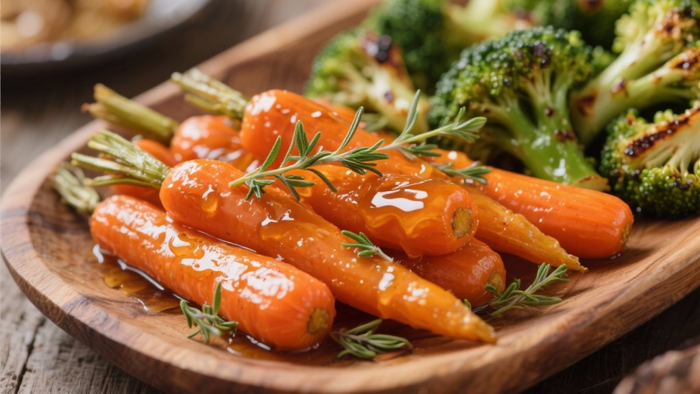honey glazed carrots complement broccolini