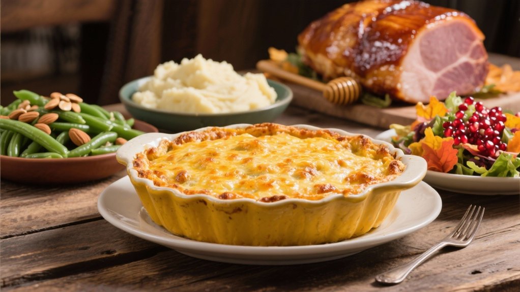 honey glazed ham complementing casserole