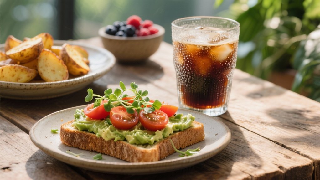 iced coffee complements avocado toast