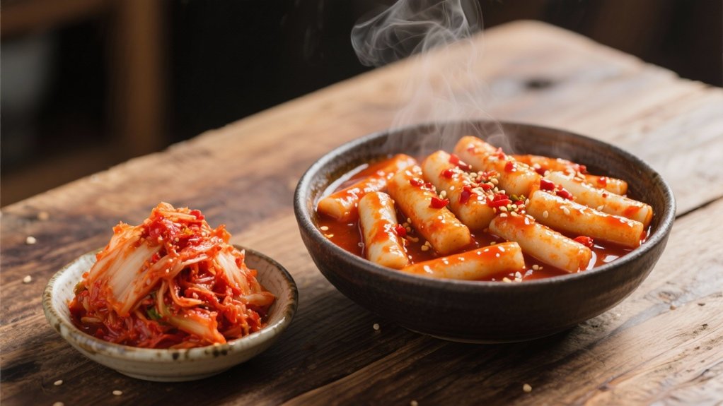 kimchi complements tteokbokki perfectly