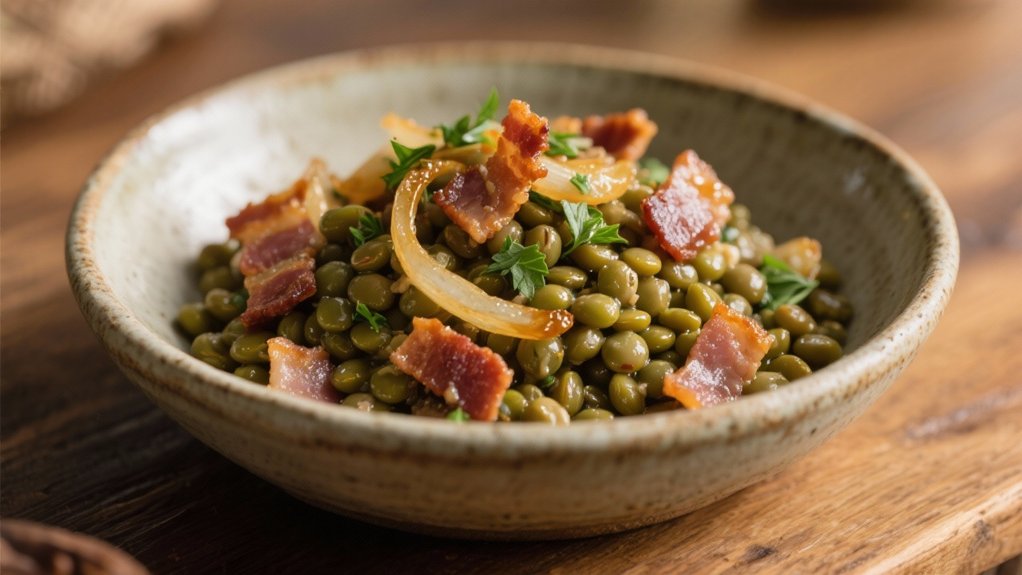 lentils with crispy bacon
