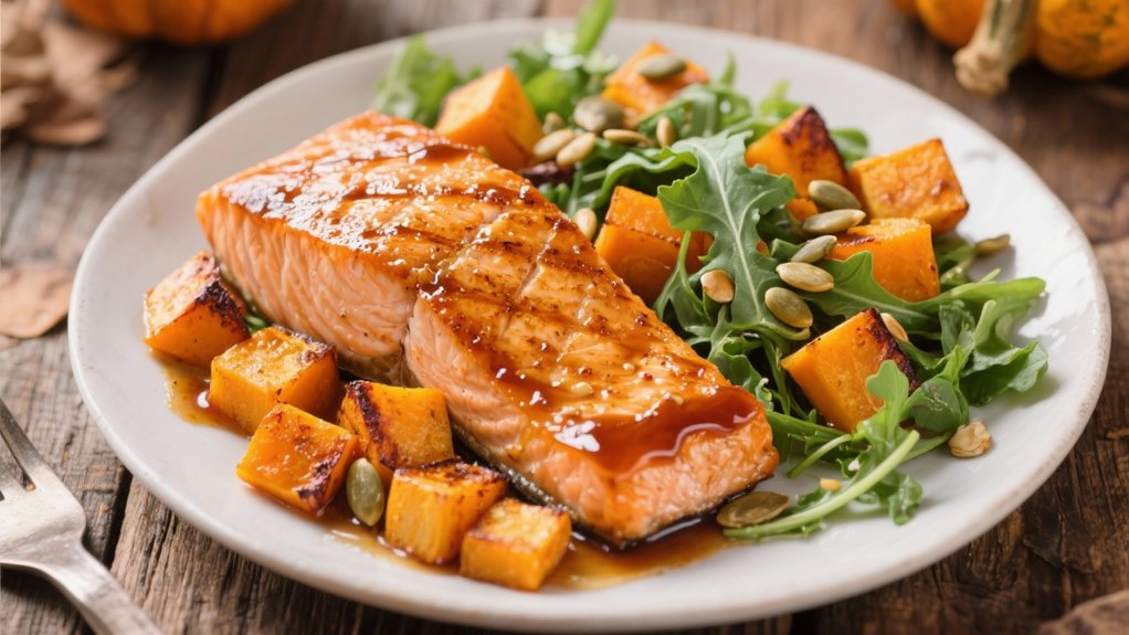 maple glazed salmon with butternut squash