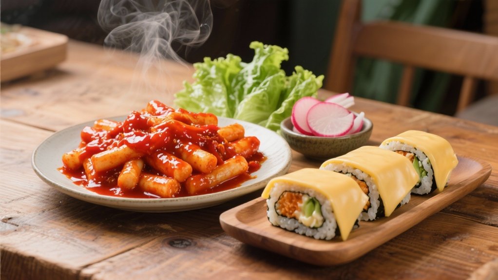 melty cheese with tteokbokki