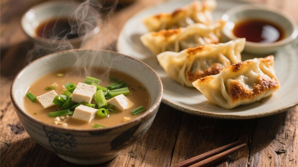 miso soup complements potstickers
