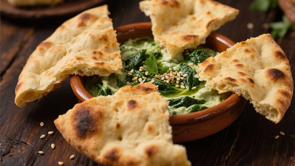 naan bread enhances spinach dip