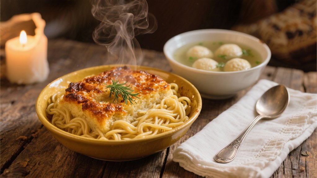 noodle kugel complements soup