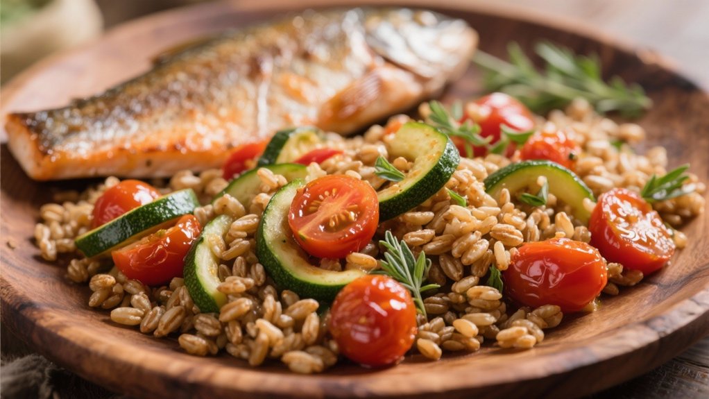 nutty farro with vegetables
