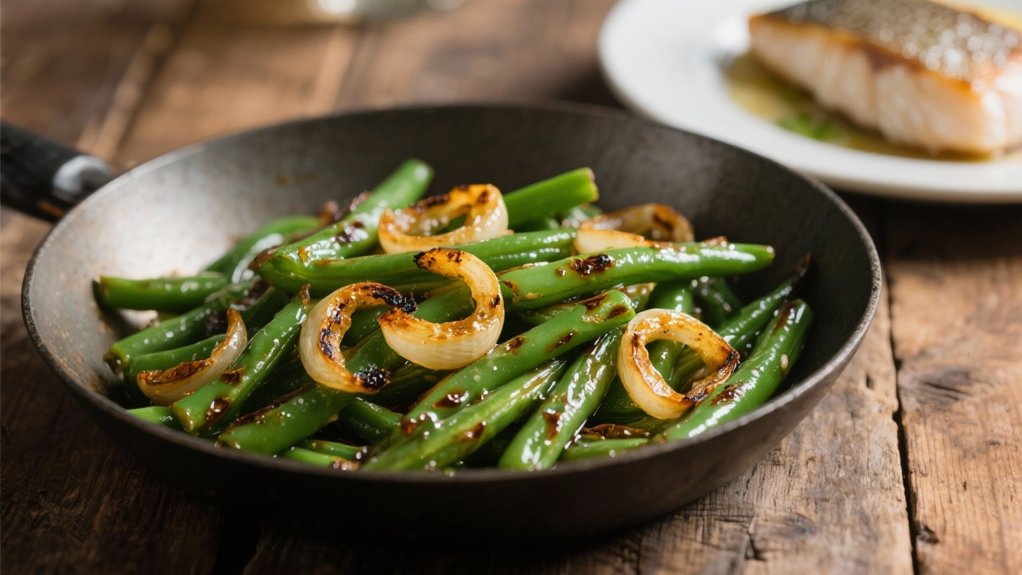 pan seared green beans shallots
