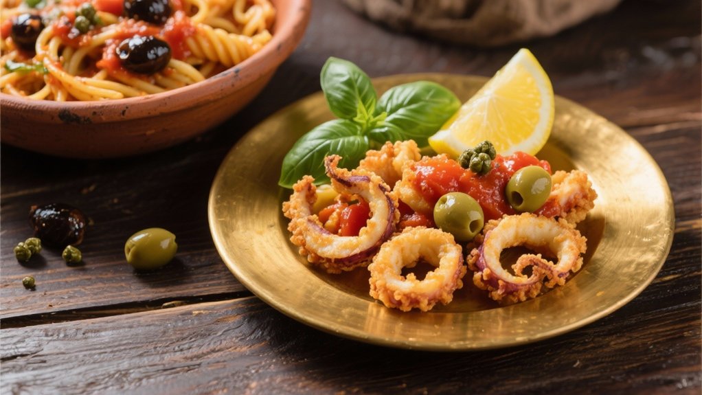 pasta puttanesca with calamari